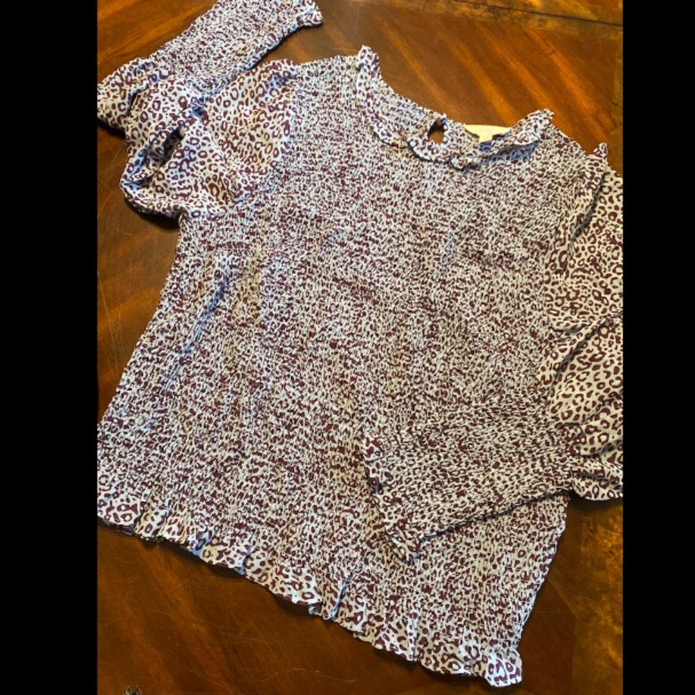 Terra & Sky Pink Leopard Ruffle Sleeve Blouse